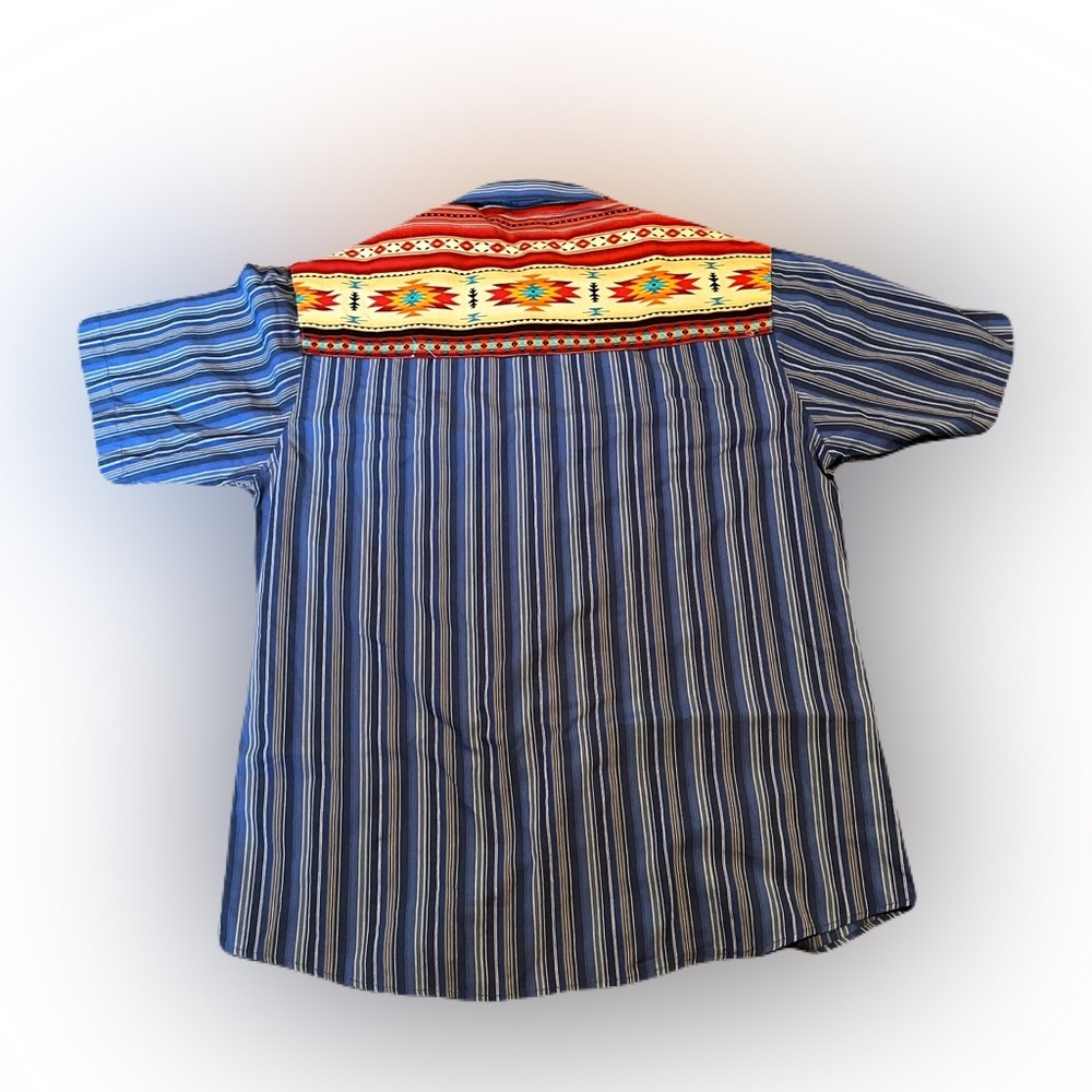 Gioberto Large Blue Aztec Pearl Snap Short Sleeve Shirt - Picture 2 of 3